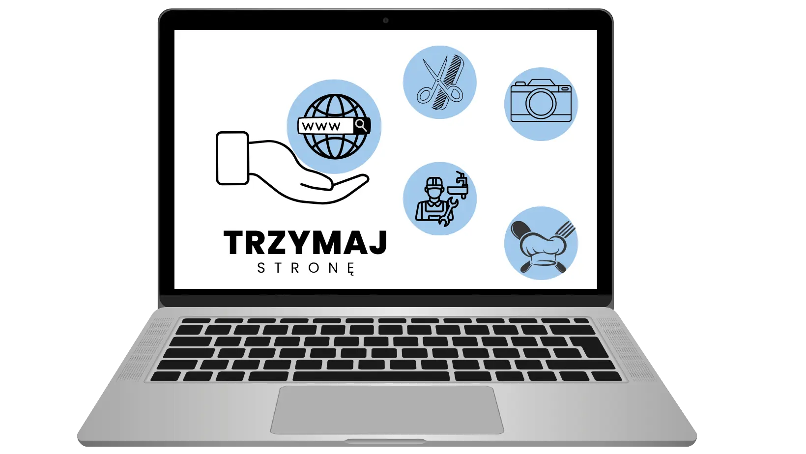 Projektowanie stron internetowych – laptop z ofertą usług Trzymaj Stronę
