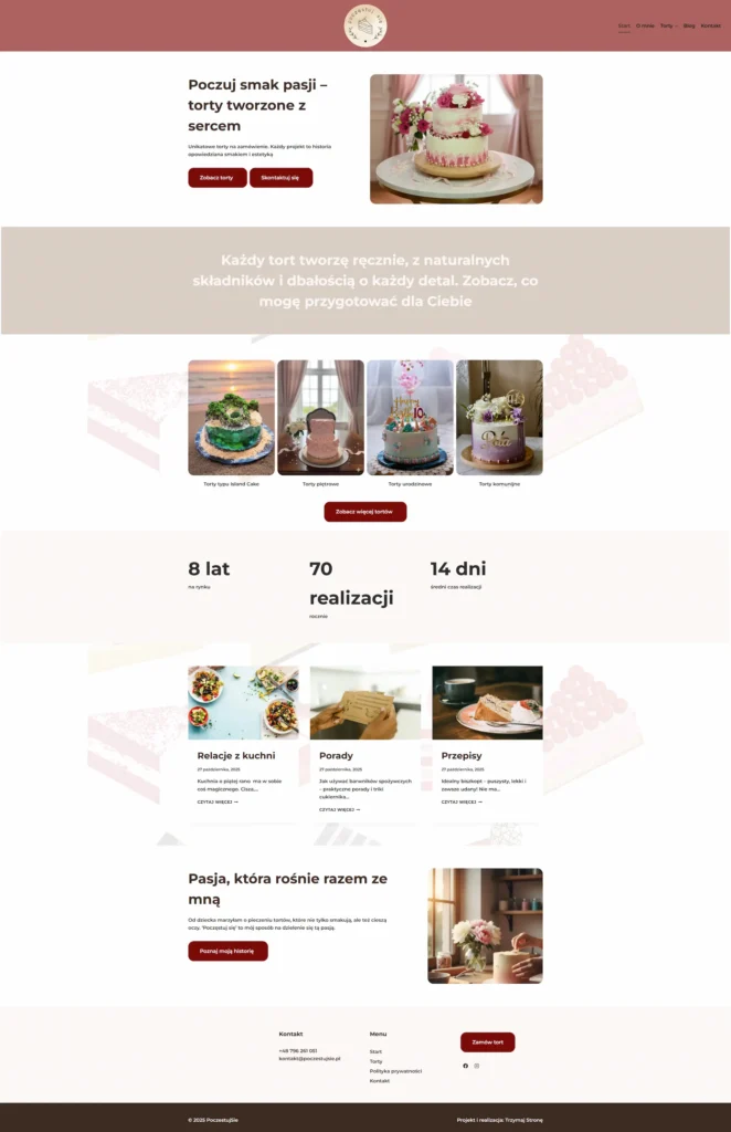 projekt strony internetowej dla branży gastronomicznej, pieczenie tortów na zamówienie